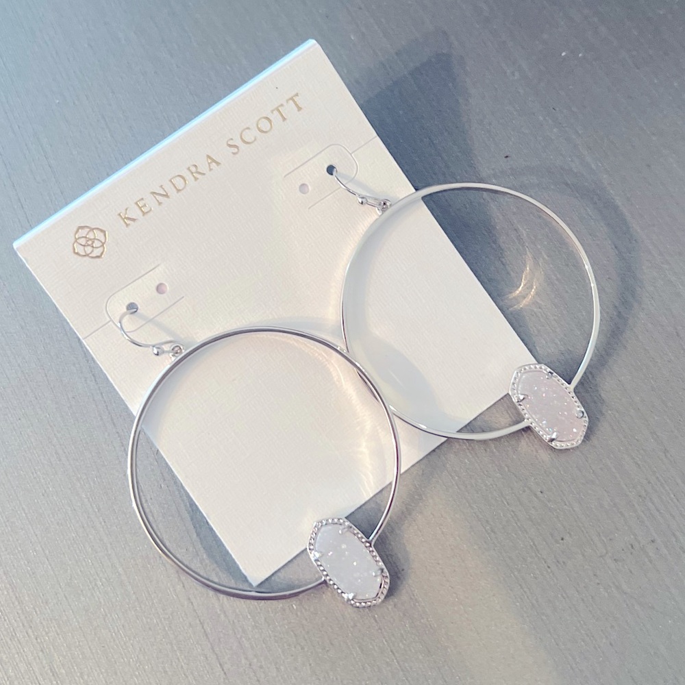Kendra Scott Silver Elora Hoop Earring with Iridescent Stone NWT $85